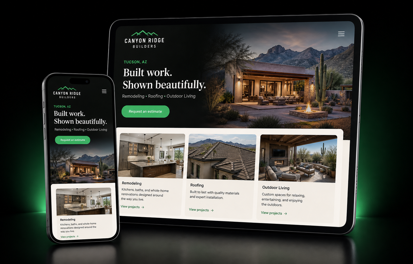Finished Found contractor website shown across devices